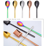 2 PCS Stainless Steel Spoon Creative Coffee Spoon Bar Ice Spoon Gold Plated Long Stirring Spoon, Style:Round Spoon, Color:Silver