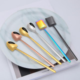 2 PCS Stainless Steel Spoon Creative Coffee Spoon Bar Ice Spoon Gold Plated Long Stirring Spoon, Style:Round Spoon, Color:Silver