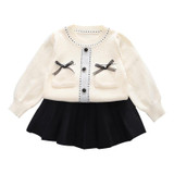 Girls Sweater+ Dress Kit Small Incense Wind Knitted Sweet Princess Outfits, Size: 100cm(Beige)