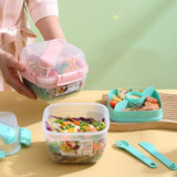 Microwaveable Double Layer Salad Container Picnic Lunch Box with Fork Spoon, Spec: Blue/Small