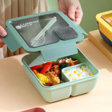 Square Microwaveable Lunch Box Hermetic Bento Box with Spoon Chopsticks(Green)