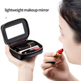 Genuine Leather Diamond Portable Mini Lipstick Cosmetic Bag with Mirror Coin Purse Earphone Bag(Black)