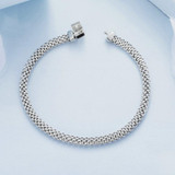 S925 Sterling Silver Platinum Plated Braided Basic Bracelet, Size: 21cm