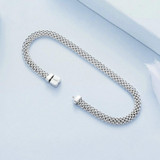 S925 Sterling Silver Platinum Plated Braided Basic Bracelet, Size: 19cm