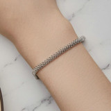 S925 Sterling Silver Platinum Plated Braided Basic Bracelet, Size: 19cm