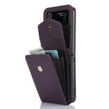 For Samsung Galaxy Z Flip4 Card Slots Folding RFID Phone Case with Long Lanyard(Dark Purple)