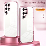 For Samsung Galaxy S22 Ultra 5G Transparent Plating Fine Hole Phone Case(Pink)