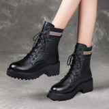 Women Fall And Winter Martin Boots England Style Thick Bottom Short Boots, Size: 35(Velvet-free)