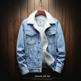 Men Winter Wool Liner Jean Jackets Outerwear Warm Denim Coats, Size:S(Sky Blue)