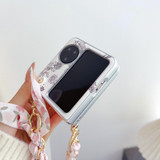 For OPPO Find N2 Flip Pearlescent Paint Painted PC Phone Case with DIY Scarf Bracelet(Sketch Flower)