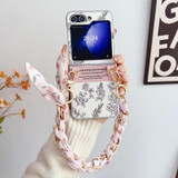 For Samsung Galaxy Z Flip5 5G Pearlescent Paint Painted PC Phone Case with DIY Scarf Bracelet(Sketch Flower)