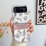 For Samsung Galaxy Z Flip4 5G Pearlescent Paint Painted PC Phone Case(Sketch Flower)