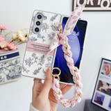 For Samsung Galaxy Z Fold5 5G Pearlescent Paint Painted PC Phone Case with DIY Scarf Bracelet(Sketch Flower)