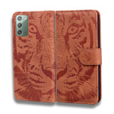 For Samsung Galaxy Note 20 Tiger Embossing Pattern Horizontal Flip Leather Case with Holder & Card Slots & Wallet(Brown)