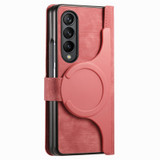 For Samsung Galaxy Z Fold4 Retro MagSafe Magnetic Zipper Wallet Leather Phone Case(Pink)