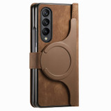 For Samsung Galaxy Z Fold4 Retro MagSafe Magnetic Zipper Wallet Leather Phone Case(Brown)