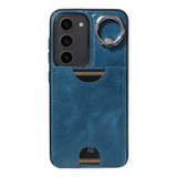 For Samsung Galaxy S23 5G Calf Texture Card Slot Ring Holder Phone Case(Blue)