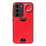 For Samsung Galaxy S23 5G Calf Texture Card Slot Ring Holder Phone Case(Red)