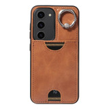 For Samsung Galaxy S23 5G Calf Texture Card Slot Ring Holder Phone Case(Brown)