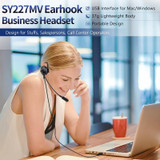 SOYTO SY227 Single-side Operator Ear Hook Headset Corded Computer Headset, Interfaces: Separation USB Wire Control