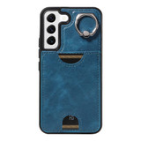 For Samsung Galaxy S22 5G Calf Texture Card Slot Ring Holder Phone Case(Blue)