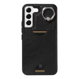 For Samsung Galaxy S22 5G Calf Texture Card Slot Ring Holder Phone Case(Black)