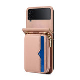 For Samsung Galaxy Z Flip4 Folding Leather Phone Case with Long Lanyard(Rose Gold)