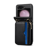 For Samsung Galaxy Z Flip5 Folding Leather Phone Case with Long Lanyard(Black)