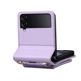 For Samsung Galaxy Z Flip4 Rhombic Folding Leather Phone Case with Long Lanyard(Purple)