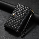 For Samsung Galaxy S22 5G Zipper Multi-Card Wallet Rhombic Leather Phone Case(Black)