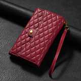 For Samsung Galaxy S21 Ultra 5G Zipper Multi-Card Wallet Rhombic Leather Phone Case(Red)