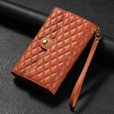 For Xiaomi Redmi Note 12 Pro 5G Zipper Multi-Card Wallet Rhombic Leather Phone Case(Brown)