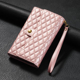 For Samsung Galaxy S21 Ultra 5G Zipper Multi-Card Wallet Rhombic Leather Phone Case(Rose Gold)