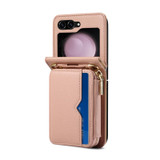 For Samsung Galaxy Z Flip5 Folding Leather Phone Case with Long Lanyard(Rose Gold)