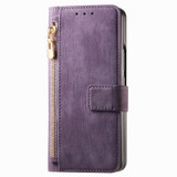 For Samsung Galaxy Z Fold4 Retro MagSafe Magnetic Zipper Wallet Leather Phone Case(Purple)