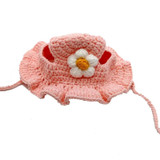 Pet Headgear Props Cats And Dogs Knitted Hat Headwear, Size: M(Pink Flower)