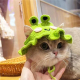 Pet Headgear Props Cats And Dogs Knitted Hat Headwear, Size: M(Pink Flower)
