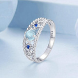 S925 Sterling Silver Platinum Plated Starry Hollow Ring, Size: No.7