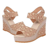 Summer Women Sandals Slope Heel Lace Open Toe Adhesive One Word Buckle Strap Muffin Thick Bottom Shoes, Size: 36(Beige)