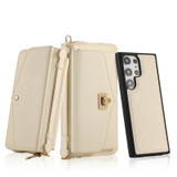 For Samsung Galaxy S23 Ultra 5G Crossbody Multi-functional Zipper Wallet Litchi Leather Phone Case(Beige)