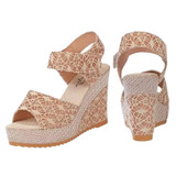 Summer Women Sandals Slope Heel Lace Open Toe Adhesive One Word Buckle Strap Muffin Thick Bottom Shoes, Size: 35(Beige)