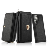 For Samsung Galaxy S22+ 5G Crossbody Multi-functional Zipper Wallet Litchi Leather Phone Case(Black)