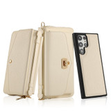 For Samsung Galaxy S22+ 5G Crossbody Multi-functional Zipper Wallet Litchi Leather Phone Case(Beige)