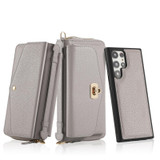 For Samsung Galaxy S22 5G Crossbody Multi-functional Zipper Wallet Litchi Leather Phone Case(Grey)