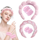 Skincare Headband Wrist Towels Set Women Puffy Headwear, Spec: Golden Velvet Pink