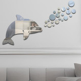 22pcs /Set Acrylic Dolphin Spitting Bubbles Mirror Wall Sticker Home Decoration Soft Mirror(Silver)