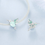 S925 Sterling Silver Platinum-plated Hummingbird Flower DIY Beads(BSC981)