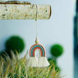 Hand-woven Wood Beads Cotton Rope Rainbow Car Aromatherapy Pendant(Pink)