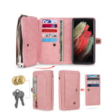 For Samsung Galaxy S23 Ultra 5G Multi-functional Zipper Wallet Leather Phone Case(Pink)