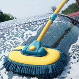 Curved Rod Car Wash Mop Retractable Cleaning Tool No Harm Car Special Soft Brush(Lake Green)